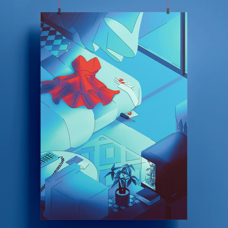 Illustration poster hommage à Mima Kirigoe (Perfect Blue), de la série Reliques créée par synopsies carnet fantastique