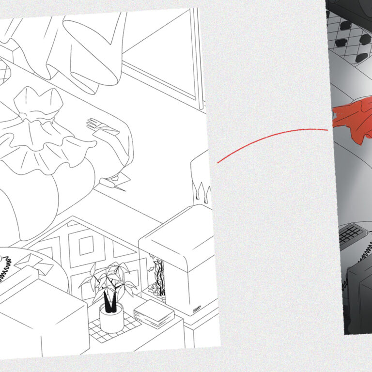 Sketch de l'illustration hommage à Mima Kirigoe (Perfect Blue), de la série Reliques créée par synopsies carnet