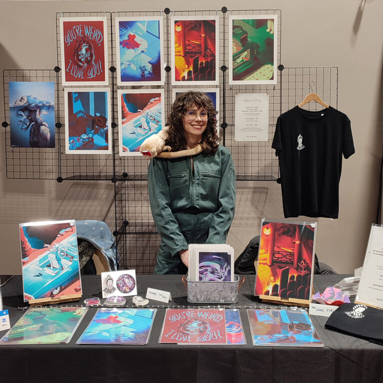 Stand de Mélissa Tricot aka Syno (Synopsies) à l'Angers GeekFest 2024.